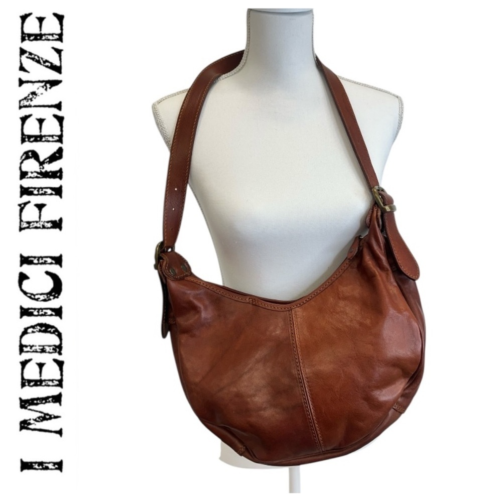 I Medici Firenze Brown Leather Hobo Shoulder Bag Handcrafted in Italy